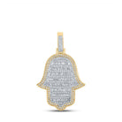 10kt Yellow Gold Men's Baguette Diamond Hamsa Charm Pendant - Exquisite Brilliance - Splendid Jewellery