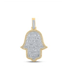 10kt Yellow Gold Men's Baguette Diamond Hamsa Charm Pendant - Exquisite Brilliance - Splendid Jewellery