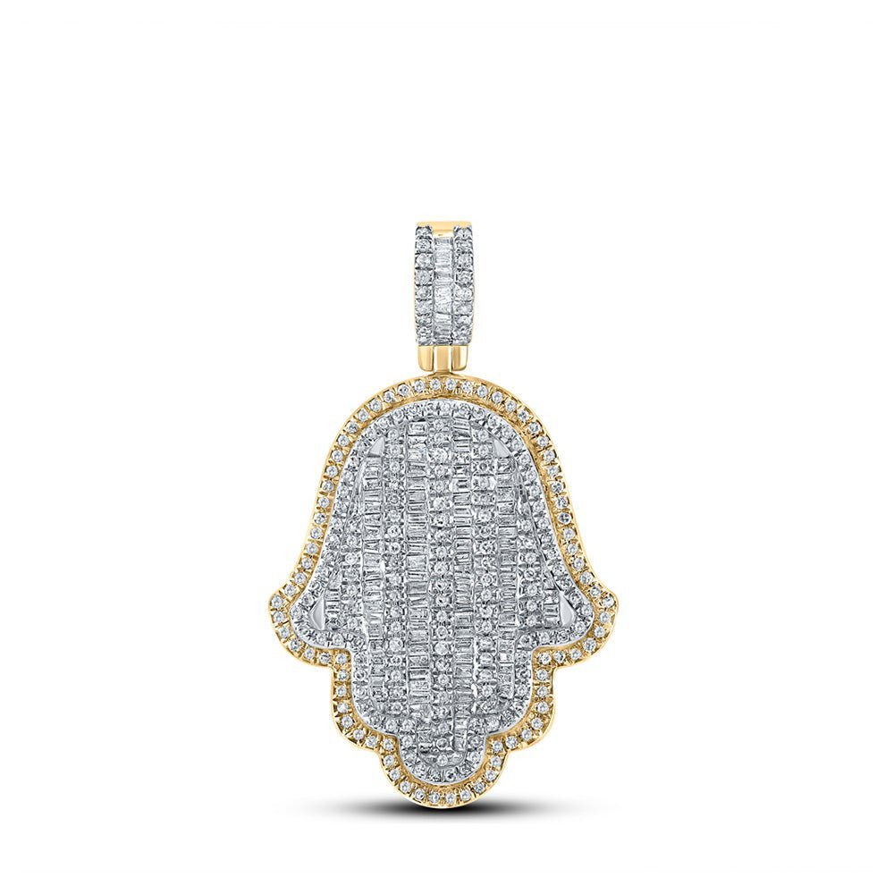 10kt Yellow Gold Men's Baguette Diamond Hamsa Charm Pendant - Luxurious Elegance - Splendid Jewellery