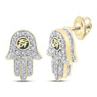 10kt Yellow Gold Men's Baguette Diamond Hamsa Eye of Ra Earrings - Exquisite Brilliance - Splendid Jewellery
