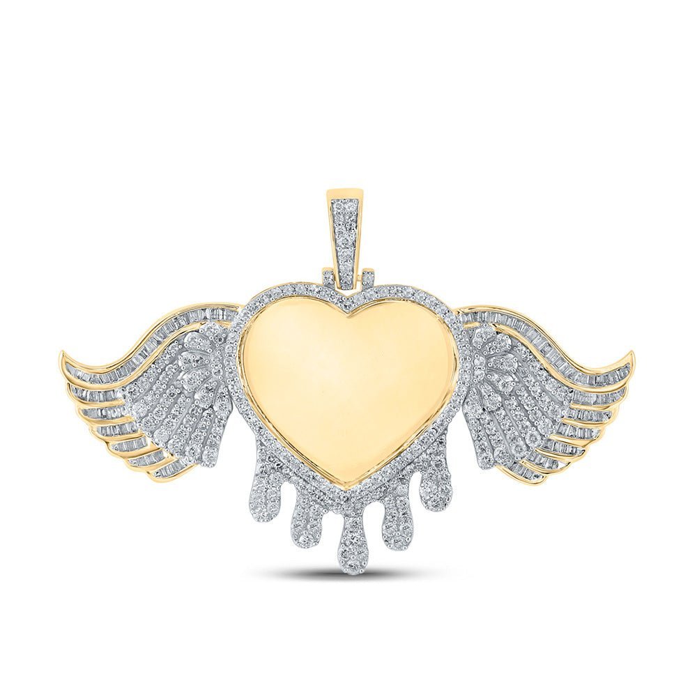 10kt Yellow Gold Men's Baguette Diamond Heart Charm Pendant - Dripping Memory of Love - 2 - 1/2 Cttw - Splendid Jewellery