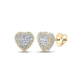 10kt Yellow Gold Men's Baguette Diamond Heart Earrings - 1/2 Cttw | Exquisite Diamond Jewelry - Splendid Jewellery