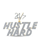 10kt Yellow Gold Men's Baguette Diamond Hustle Hard 24/7 Charm Pendant - 2 - 5/8 Cttw - Splendid Jewellery