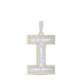 10kt Yellow Gold Men's Baguette Diamond I Initial Charm Pendant - 5 Cttw | Splendid Jewellery - Splendid Jewellery