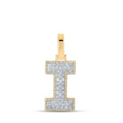 10kt Yellow Gold Mens Baguette Diamond I Initial Letter Charm Pendant 3/8 Cttw - Splendid Jewellery