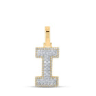 10kt Yellow Gold Mens Baguette Diamond I Initial Letter Charm Pendant 3/8 Cttw - Splendid Jewellery