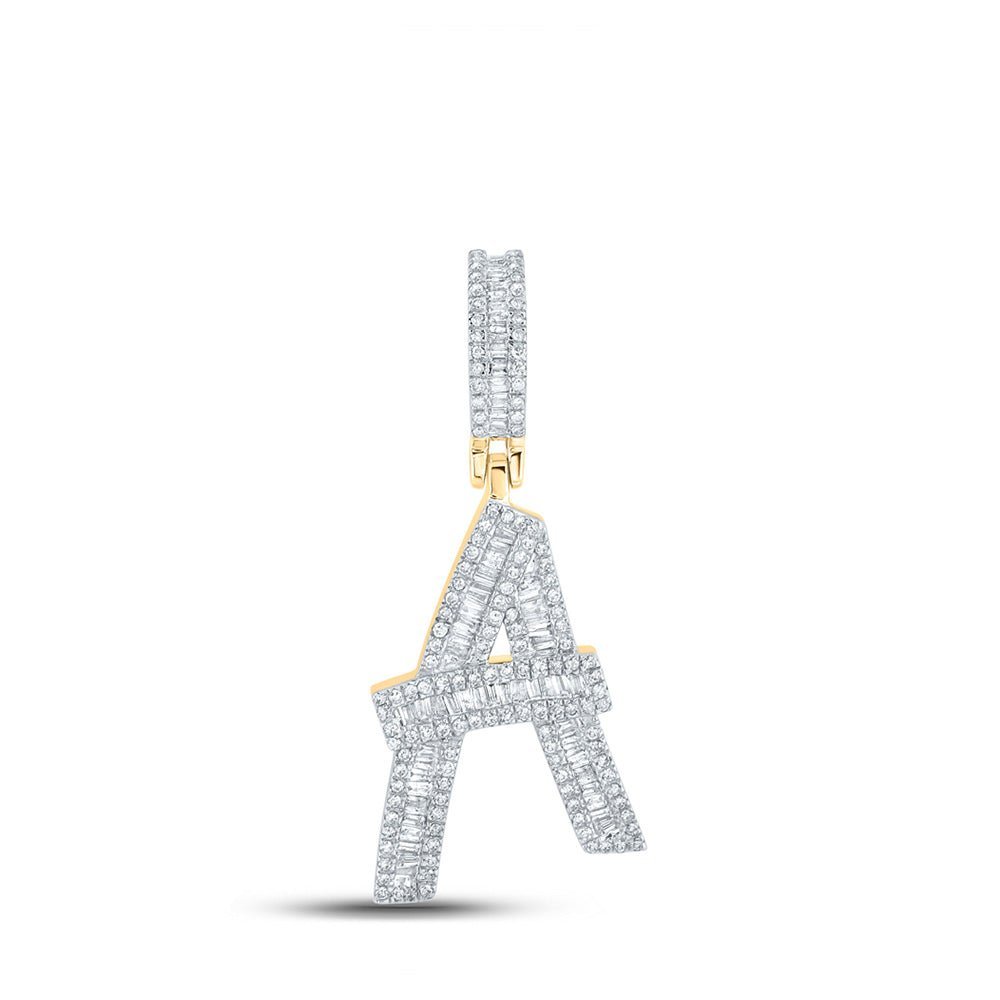 10kt Yellow Gold Men's Baguette Diamond Initial A Letter Charm Pendant - 3/4 Cttw | Splendid Jewellery - Splendid Jewellery