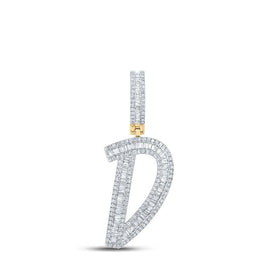 10kt Yellow Gold Men's Baguette Diamond Initial D Letter Charm Pendant - 3/4 Cttw - Splendid Jewellery