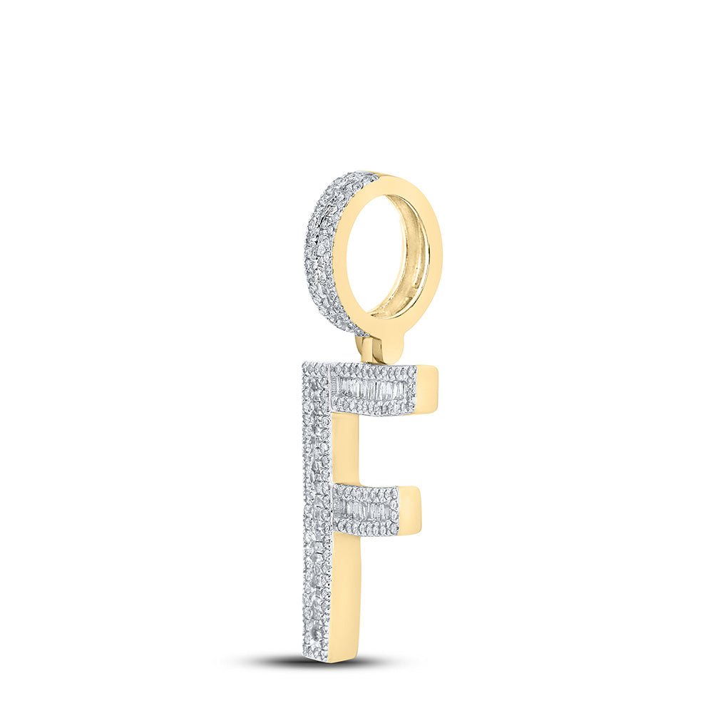10kt Yellow Gold Men's Baguette Diamond Initial F Letter Charm Pendant - 3/4 Cttw - Splendid Jewellery