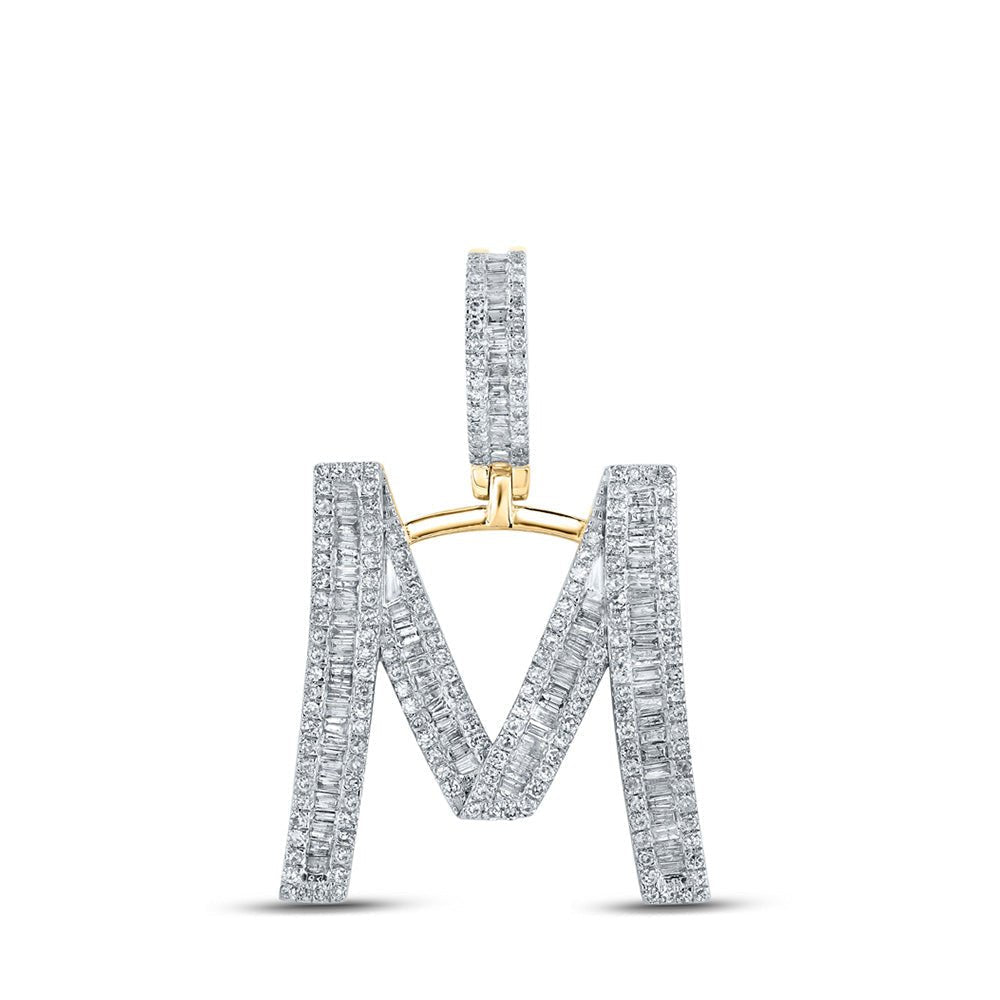 10kt Yellow Gold Men's Baguette Diamond Initial M Letter Charm Pendant - 1 Cttw - Splendid Jewellery