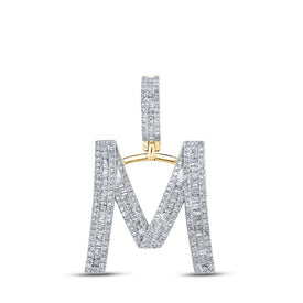 10kt Yellow Gold Men's Baguette Diamond Initial M Letter Charm Pendant - 1 Cttw - Splendid Jewellery