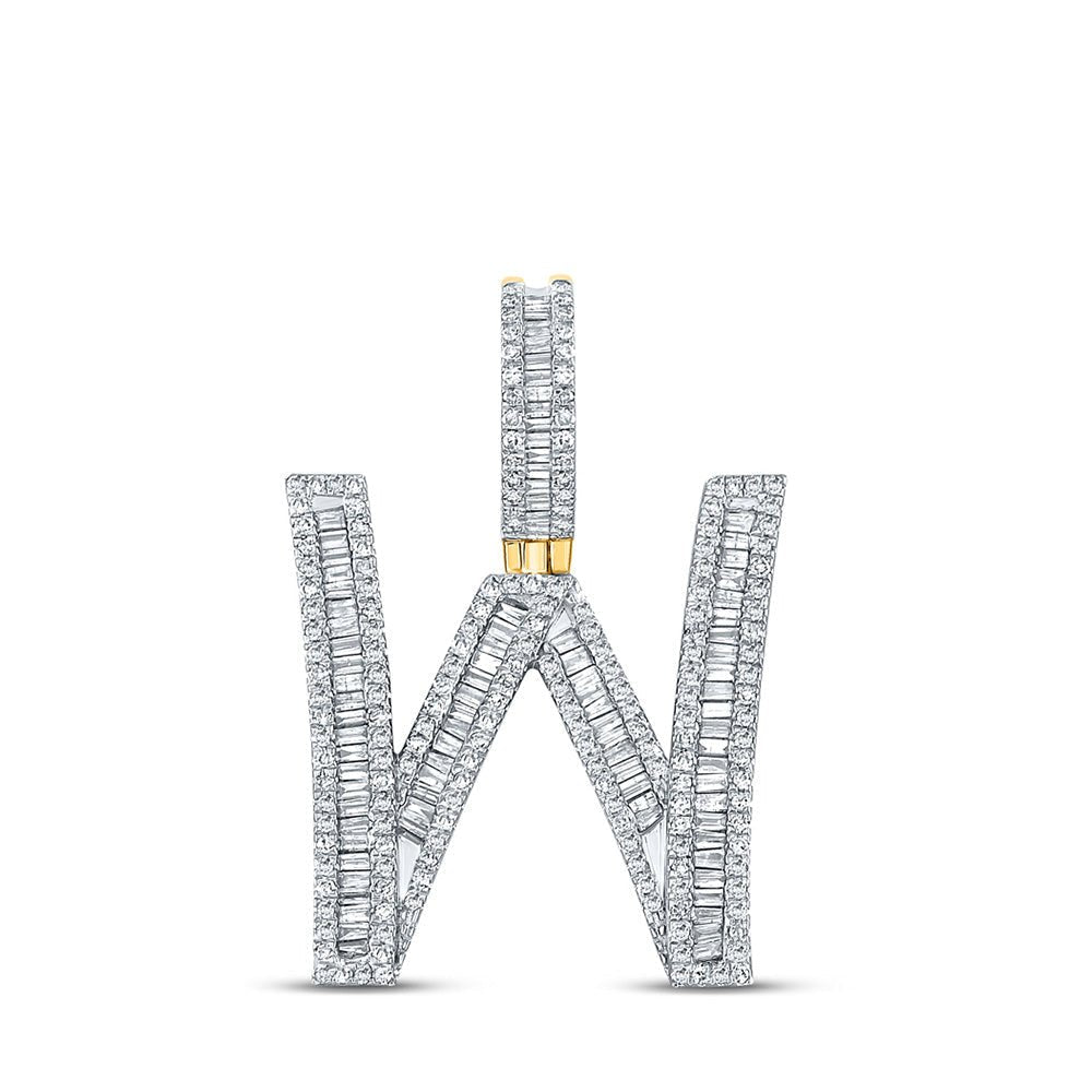10kt Yellow Gold Mens Baguette Diamond Initial W Letter Charm Pendant 1 Cttw - Splendid Jewellery