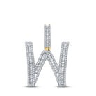 10kt Yellow Gold Mens Baguette Diamond Initial W Letter Charm Pendant 1 Cttw - Splendid Jewellery