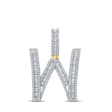 Load image into Gallery viewer, 10kt Yellow Gold Mens Baguette Diamond Initial W Letter Charm Pendant 1 Cttw - Splendid Jewellery