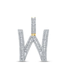 10kt Yellow Gold Mens Baguette Diamond Initial W Letter Charm Pendant 1 Cttw - Splendid Jewellery