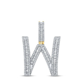10kt Yellow Gold Mens Baguette Diamond Initial W Letter Charm Pendant 1 Cttw - Splendid Jewellery