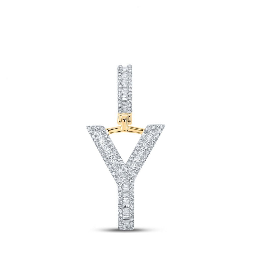 10kt Yellow Gold Men's Baguette Diamond Initial Y Letter Charm Pendant - 5/8 Cttw - Splendid Jewellery