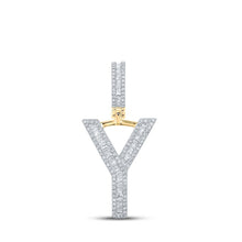 Load image into Gallery viewer, 10kt Yellow Gold Men's Baguette Diamond Initial Y Letter Charm Pendant - 5/8 Cttw - Splendid Jewellery