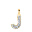 10kt Yellow Gold Mens Baguette Diamond J Initial Letter Charm Pendant 1/3 Cttw - Splendid Jewellery