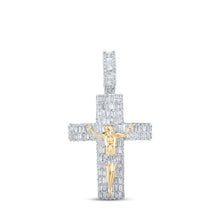 Load image into Gallery viewer, 10kt Yellow Gold Men's Baguette Diamond Jesus Cross Charm Pendant - 3 - 7/8 Cttw | Splendid Jewellery - Splendid Jewellery