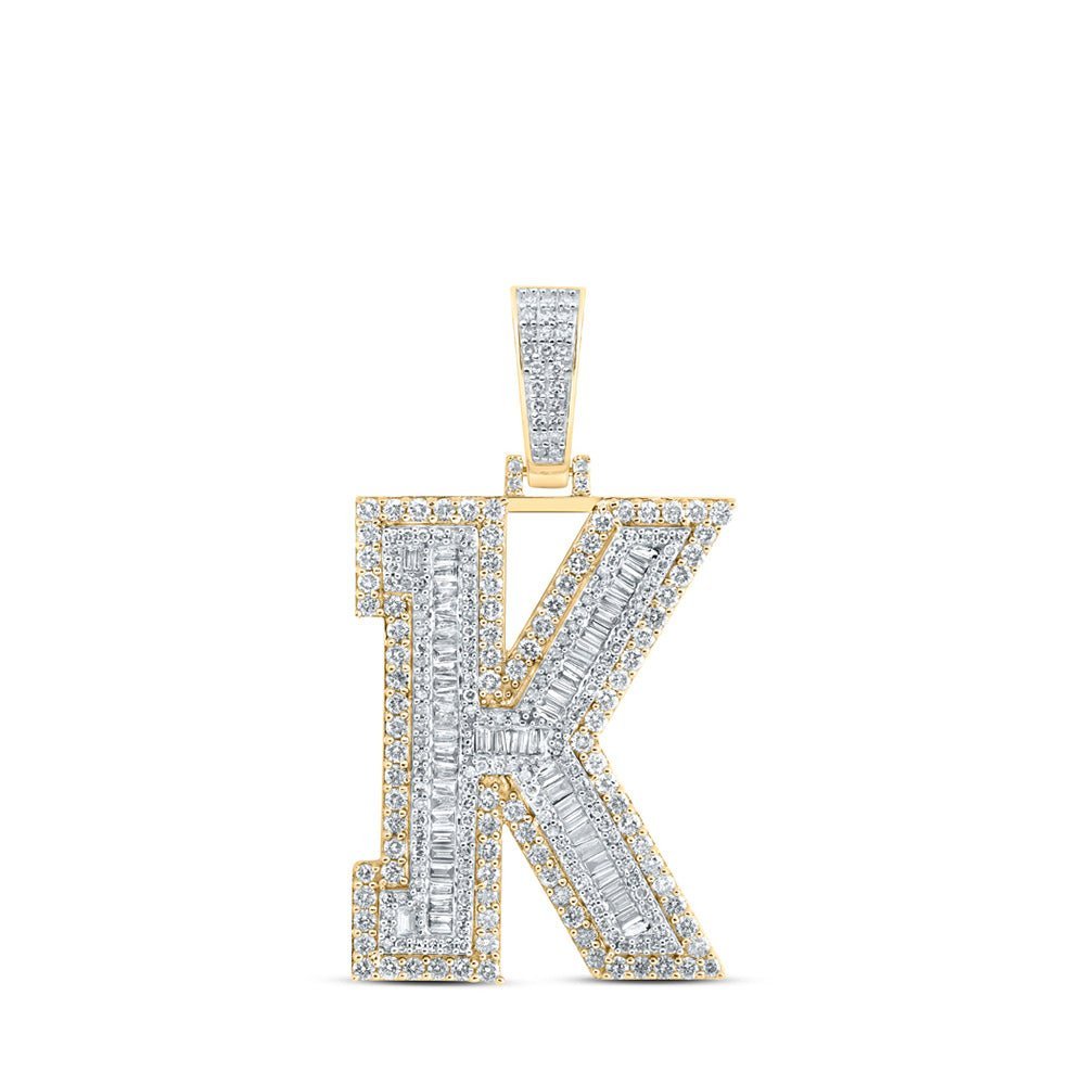 10kt Yellow Gold Men's Baguette Diamond K Initial Charm Pendant - 3 Cttw - Splendid Jewellery