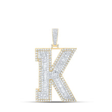 Load image into Gallery viewer, 10kt Yellow Gold Men's Baguette Diamond K Initial Letter Charm Pendant - 6 Cttw - Splendid Jewellery