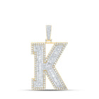 10kt Yellow Gold Men's Baguette Diamond K Initial Letter Charm Pendant - 6 Cttw - Splendid Jewellery