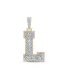 10kt Yellow Gold Men's Baguette Diamond L Initial Charm Pendant - 2 - 3/8 Cttw - Splendid Jewellery
