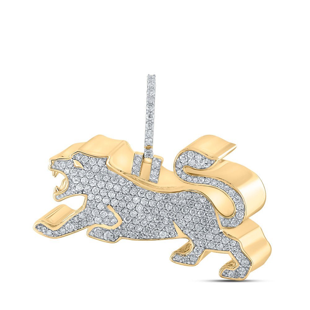 10kt Yellow Gold Men's Baguette Diamond Lion Charm Pendant - 3 Cttw - Splendid Jewellery