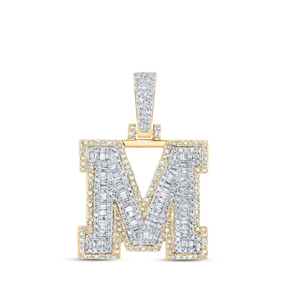 10kt Yellow Gold Men's Baguette Diamond M Initial Charm Pendant - 7/8 Cttw - Splendid Jewellery