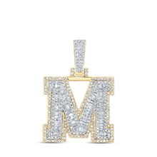 Load image into Gallery viewer, 10kt Yellow Gold Men's Baguette Diamond M Initial Charm Pendant - 7/8 Cttw - Splendid Jewellery
