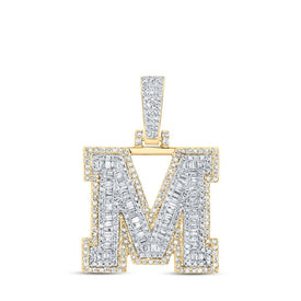 10kt Yellow Gold Men's Baguette Diamond M Initial Charm Pendant - 7/8 Cttw - Splendid Jewellery