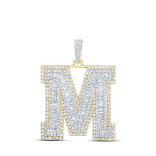 Load image into Gallery viewer, 10kt Yellow Gold Men's Baguette Diamond M Initial Charm Pendant - 9 Cttw | Splendid Jewellery - Splendid Jewellery