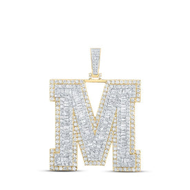 10kt Yellow Gold Men's Baguette Diamond M Initial Charm Pendant - 9 Cttw | Splendid Jewellery - Splendid Jewellery
