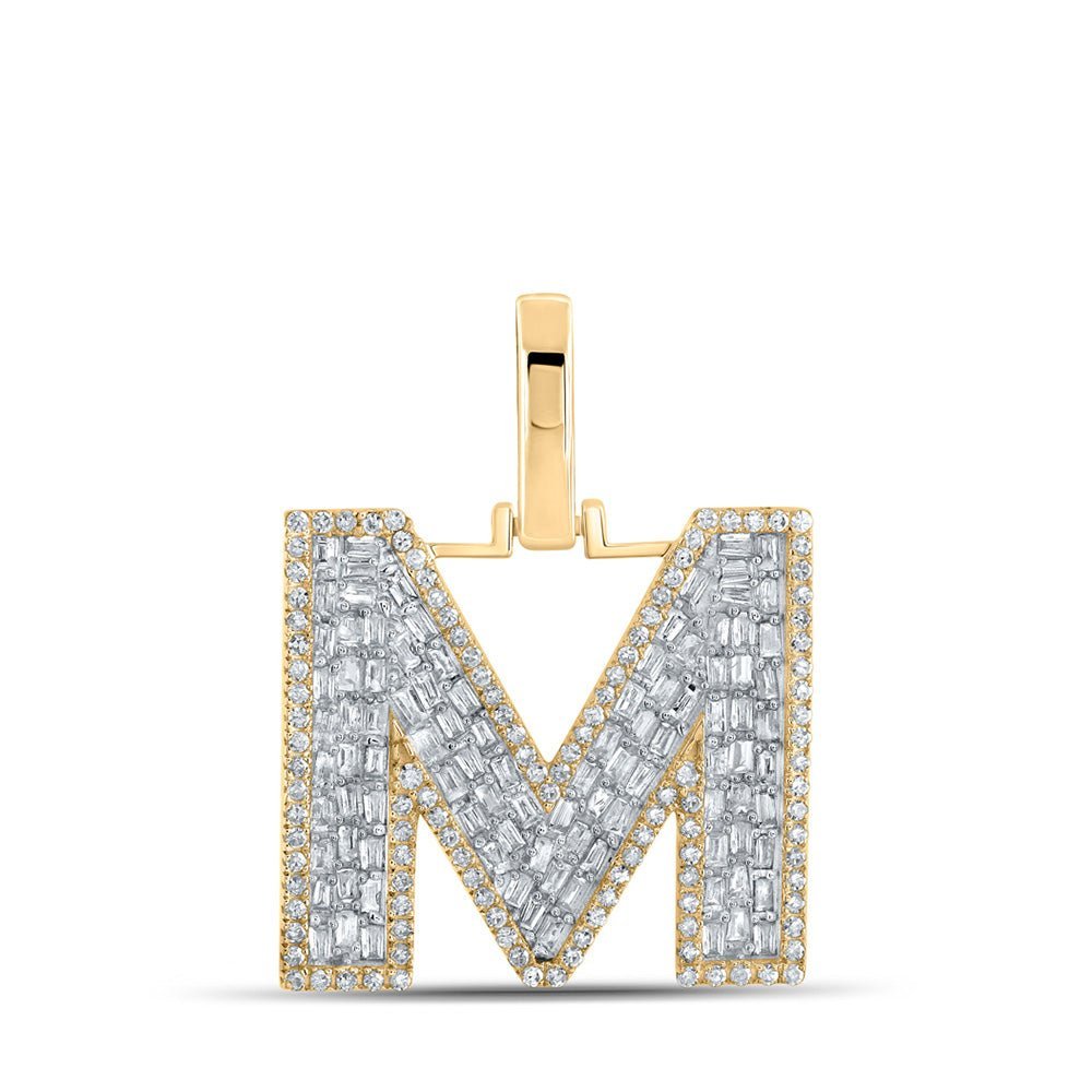 10kt Yellow Gold Men's Baguette Diamond M Initial Letter Charm Pendant - 3/4 Cttw - Splendid Jewellery