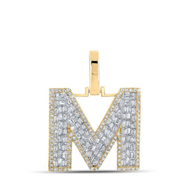 10kt Yellow Gold Men's Baguette Diamond M Initial Letter Charm Pendant - 3/4 Cttw - Splendid Jewellery