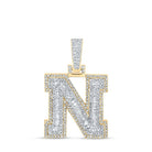 10kt Yellow Gold Mens Baguette Diamond N Initial Letter Charm Pendant 3/4 Cttw - Splendid Jewellery