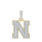 10kt Yellow Gold Mens Baguette Diamond N Initial Letter Charm Pendant 3/4 Cttw - Splendid Jewellery