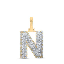 Load image into Gallery viewer, 10kt Yellow Gold Men's Baguette Diamond N Initial Letter Charm Pendant - 5/8 Cttw - Splendid Jewellery
