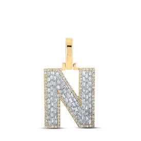 10kt Yellow Gold Men's Baguette Diamond N Initial Letter Charm Pendant - 5/8 Cttw - Splendid Jewellery
