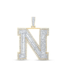 Load image into Gallery viewer, 10kt Yellow Gold Men's Baguette Diamond N Initial Letter Charm Pendant - 7 - 5/8 Cttw | Splendid Jewellery - Splendid Jewellery