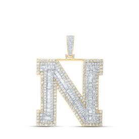 10kt Yellow Gold Men's Baguette Diamond N Initial Letter Charm Pendant - 7 - 5/8 Cttw | Splendid Jewellery - Splendid Jewellery