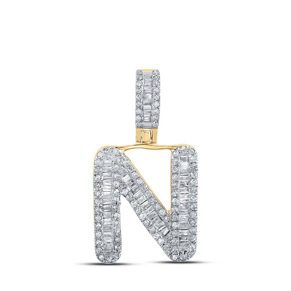 10kt Yellow Gold Men's Baguette Diamond N Initial Pendant - 1/2 Cttw - Splendid Jewellery