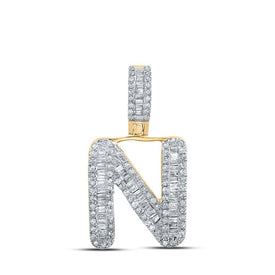 10kt Yellow Gold Men's Baguette Diamond N Initial Pendant - 1/2 Cttw - Splendid Jewellery