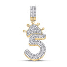 10kt Yellow Gold Men's Baguette Diamond Number 5 Crown Charm Pendant - A Dazzling Statement Piece - Splendid Jewellery