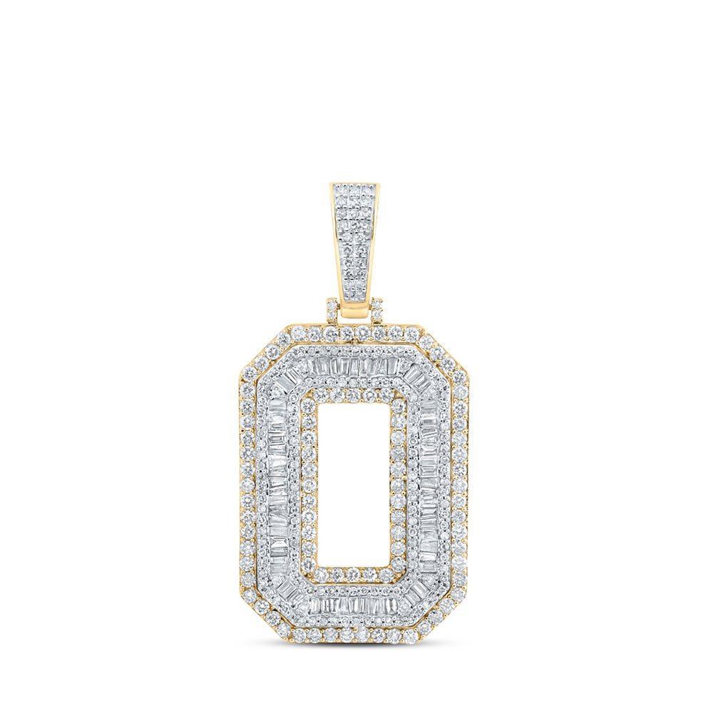 10kt Yellow Gold Men's Baguette Diamond O Initial Charm Pendant - 3 - 1/5 Cttw - Splendid Jewellery