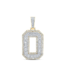 10kt Yellow Gold Men's Baguette Diamond O Initial Charm Pendant - 3 - 1/5 Cttw - Splendid Jewellery