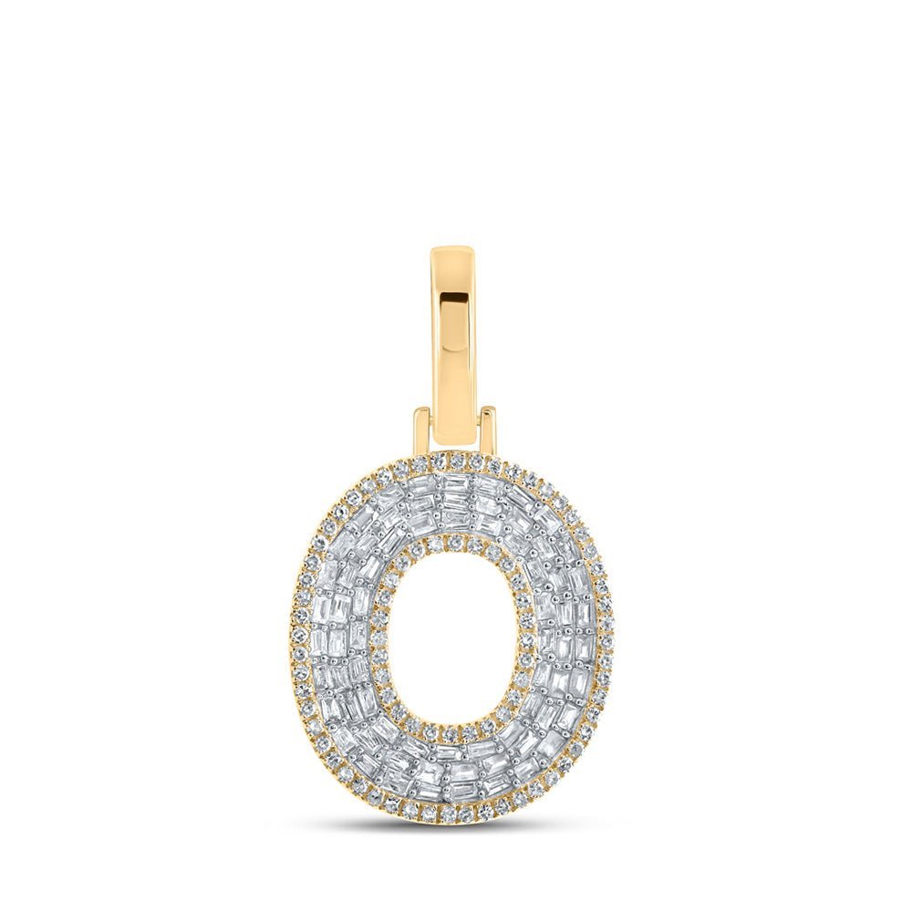 10kt Yellow Gold Mens Baguette Diamond O Initial Letter Charm Pendant 1/2 Cttw - Splendid Jewellery