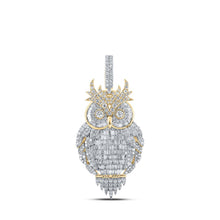 Load image into Gallery viewer, 10kt Yellow Gold Men's Baguette Diamond Owl Bird Charm Pendant - 3 - 7/8 Cttw - Splendid Jewellery