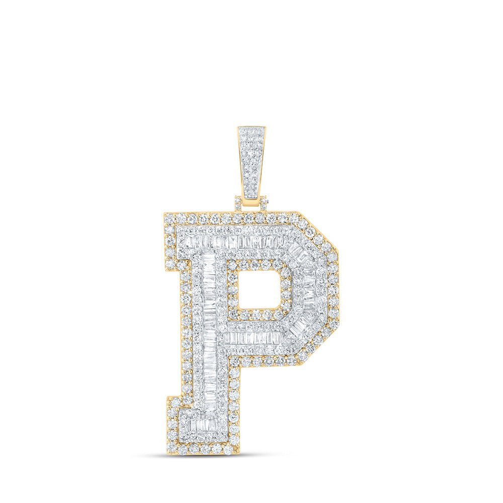 10kt Yellow Gold Men's Baguette Diamond P Initial Charm Pendant - 5 - 3/8 Cttw - Splendid Jewellery